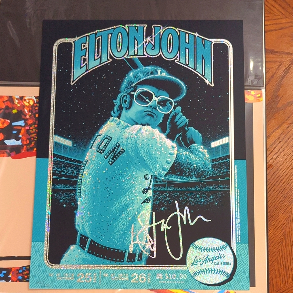 Elton John Dodger Stadium 1975 Poster Shining Sequins Edition On Foil